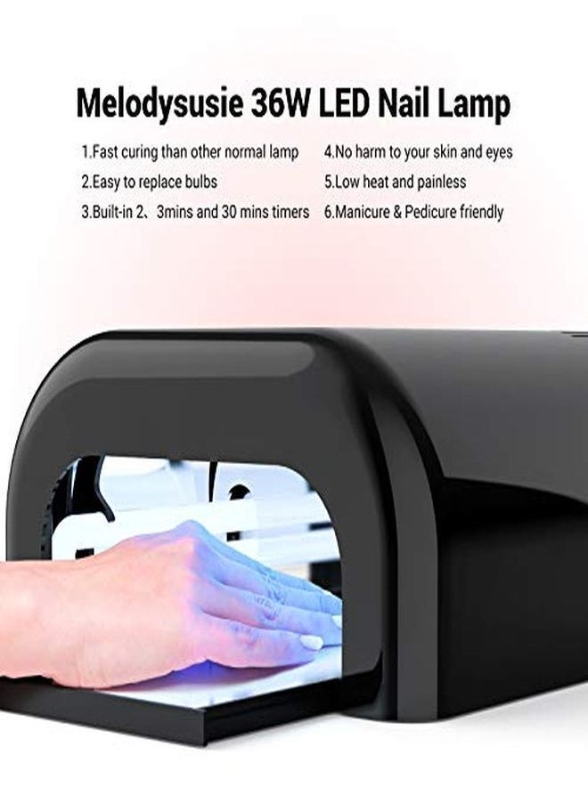 MelodySusie مصباح أظافر 36 وات لتجفيف طلاء الأظافر الجل الاحترافي مع 3 إعدادات مؤقتة وصينية منزلقة لمانيكير وباديكير من الراتينج باللون الأسود  - Image 2