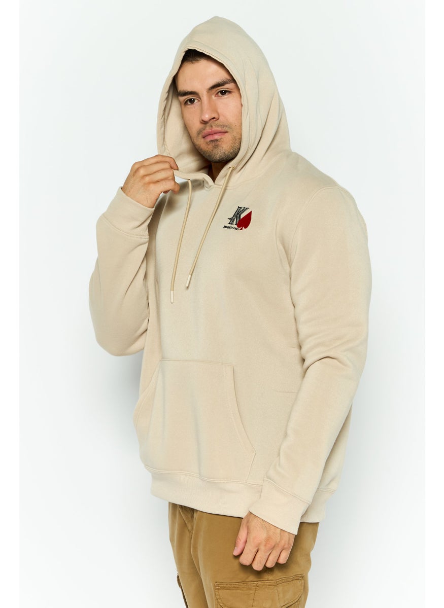 MEMBERS ONLY - Men Hooded Embroidered Logo Long Sleeves Sweatshirt, Beige - Image 1