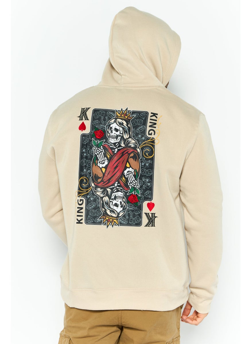 MEMBERS ONLY - Men Hooded Embroidered Logo Long Sleeves Sweatshirt, Beige - Image 1
