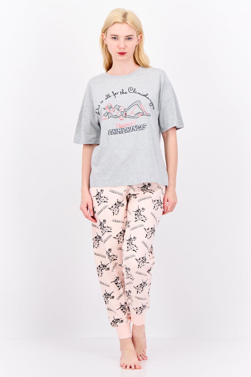 MARVEL Women 2 Piece Graphic Print  Pajama Set, Grey - Image 1