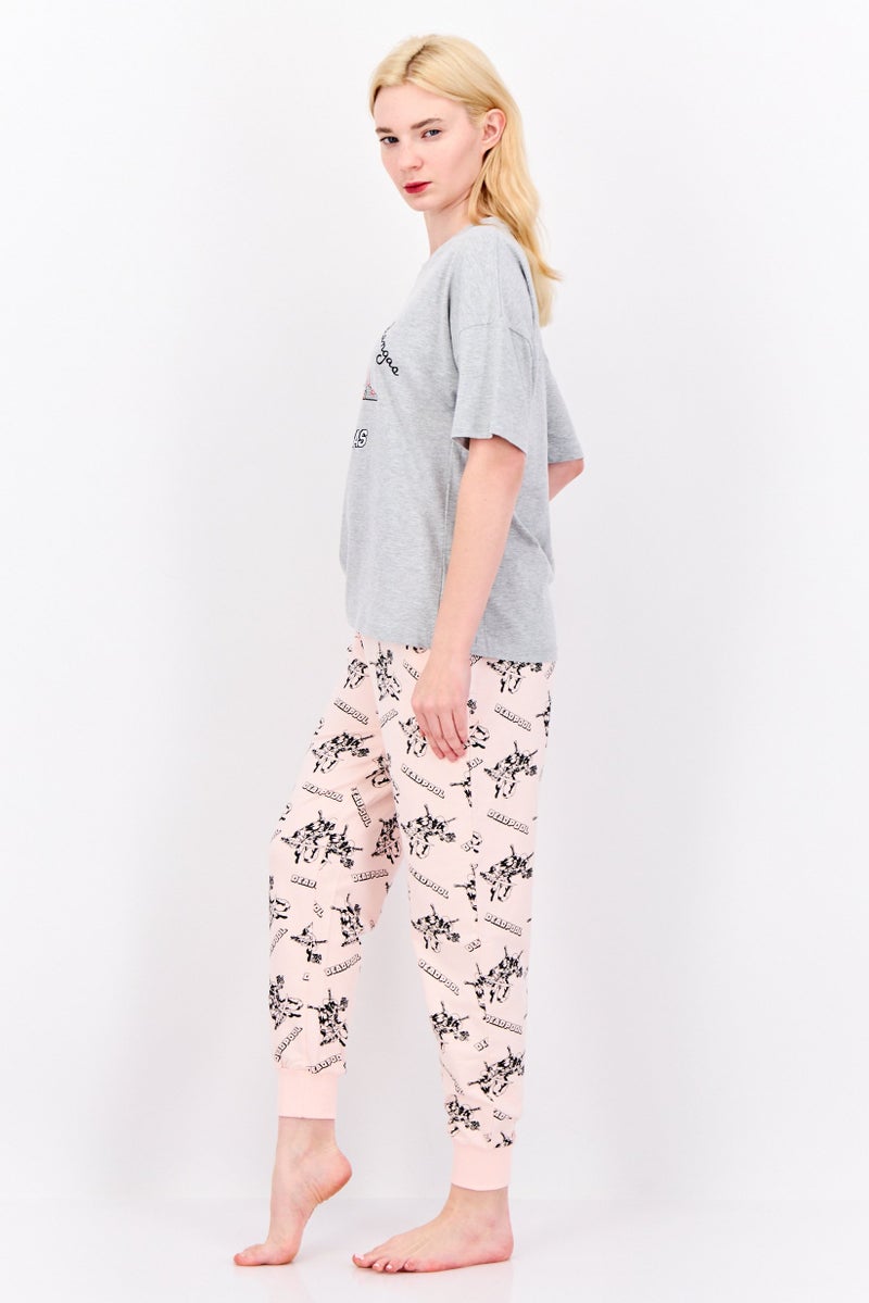 MARVEL Women 2 Piece Graphic Print  Pajama Set, Grey - Image 3