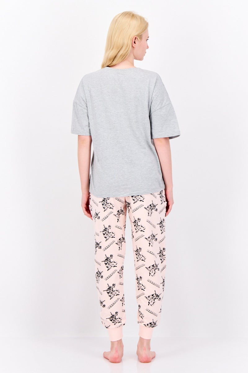 MARVEL Women 2 Piece Graphic Print  Pajama Set, Grey - Image 4