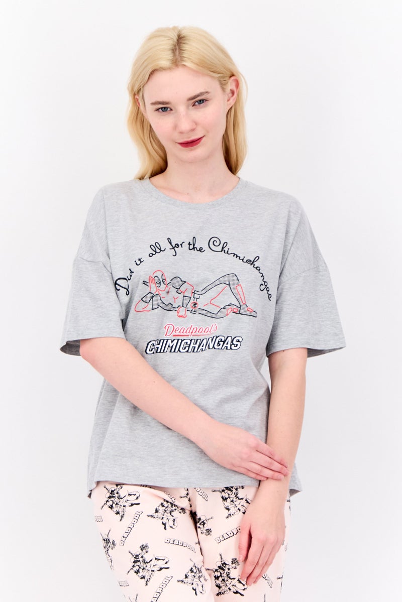 MARVEL Women 2 Piece Graphic Print  Pajama Set, Grey - Image 2