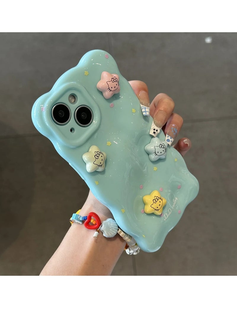 NIBEMINENT 3D Stars Kitty Protective TPU Case Cover For iPhone 14 Plus, Blue