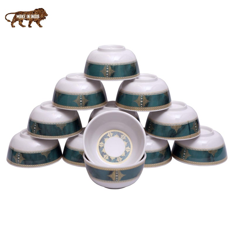 Serve n Style طقم عشاء ميلامين سيرف ن ستايل مكون من 24 قطعة باللون الأبيض والأخضر مع حافة ذهبية - Image 5