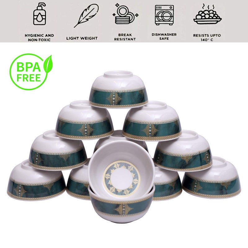 Serve n Style طقم عشاء ميلامين سيرف ن ستايل مكون من 24 قطعة باللون الأبيض والأخضر مع حافة ذهبية - Image 3