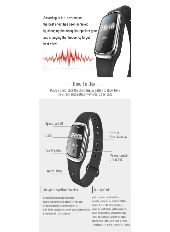 M2 Ultrasonic-Wave Mosquito Repellent Watch Outdoor Waterproof Portable Electronic Anti-Mosquito Bracelet with Clock Function - Image 3