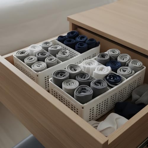 DecoLogy Clothes Organizer for Wardrobe Cupboard Organizer for Clothes Foldable and Stackable Closet Organizer Drawer Organizer for Clothes (6PCS-Small (Mini Drawer Organisers), White) - Image 5