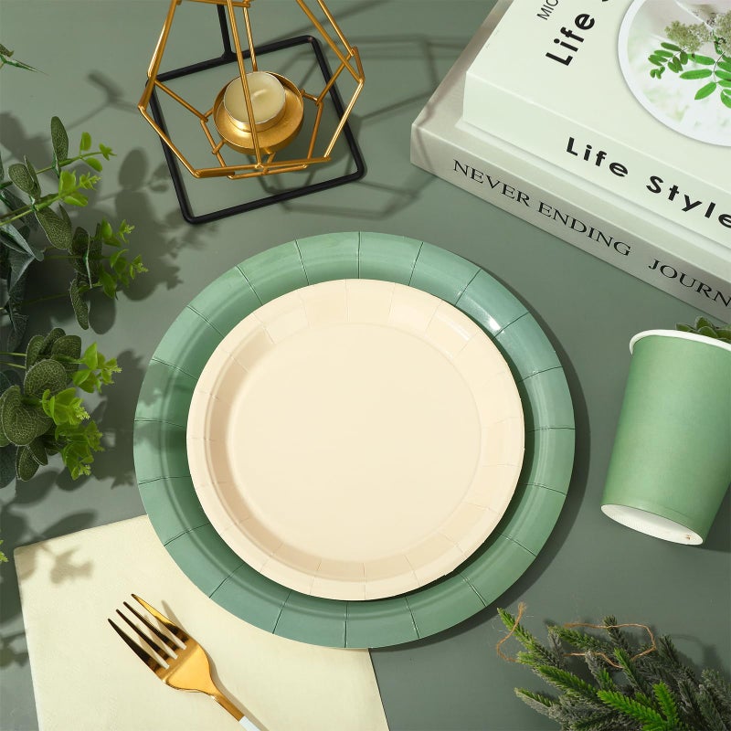 Whaline 100Pcs Ivory Sage Green Tableware Set Wedding Disposable Dinnerware 50Pcs Paper Plates 25Pcs Napkin 25Pcs Cups For Birthday Party Supplies Table Decor - Image 4