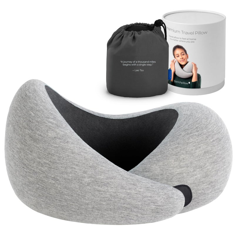 OSTRICH PILLOW Ostrichpillow Go Neck Pillow, Travel Pillows for Airplanes, Premium Memory Foam Travel Pillow, 360º Ergonomic Design, Asymmetrical Sides, Travel Bag Included, Washable Modal Cover  - Image 1