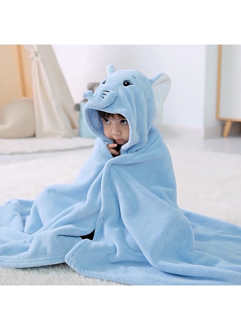 Generic - Infant Coral Fleece Hooded Cape Soft Cartoon Animal Towel Blue Elephant - Image 1