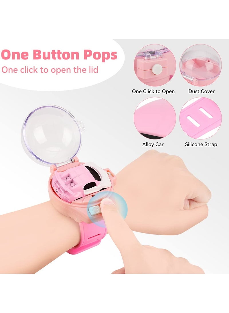 SYOSI New Mini Remote Control Car Watch Toys with LED Light, 2.4GHz Watch Remote Control Car, Gift for Boys Girls Birthday (Pink) - Image 3