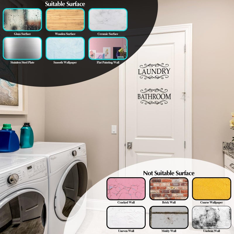 Outus 3 Pcs Pantry Sign Wall Decor, Laundry Bathroom Sign Wall Decor, Large Black Art Room Vinyl Door Decals Quote Sticker for Kitchen Room Decoration Supplies (9.1" x 16.1", 9.1" x 17.7 ", 9.1" x 19.7") - Image 3