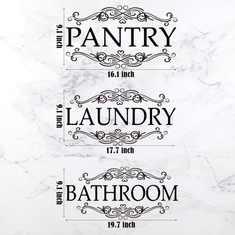Outus 3 Pcs Pantry Sign Wall Decor, Laundry Bathroom Sign Wall Decor, Large Black Art Room Vinyl Door Decals Quote Sticker for Kitchen Room Decoration Supplies (9.1" x 16.1", 9.1" x 17.7 ", 9.1" x 19.7") - Image 2