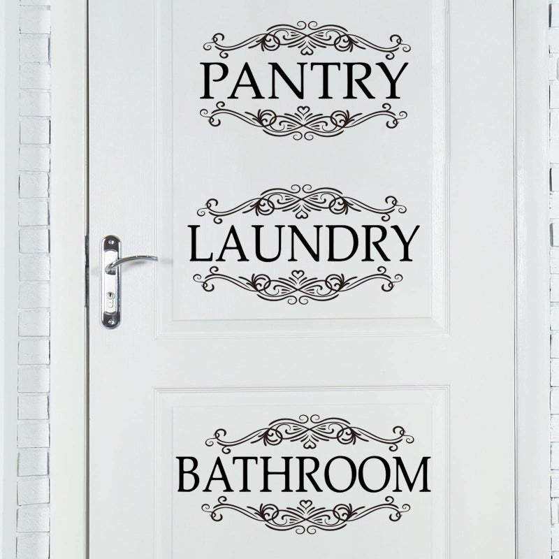 Outus 3 Pcs Pantry Sign Wall Decor, Laundry Bathroom Sign Wall Decor, Large Black Art Room Vinyl Door Decals Quote Sticker for Kitchen Room Decoration Supplies (9.1" x 16.1", 9.1" x 17.7 ", 9.1" x 19.7") - Image 1