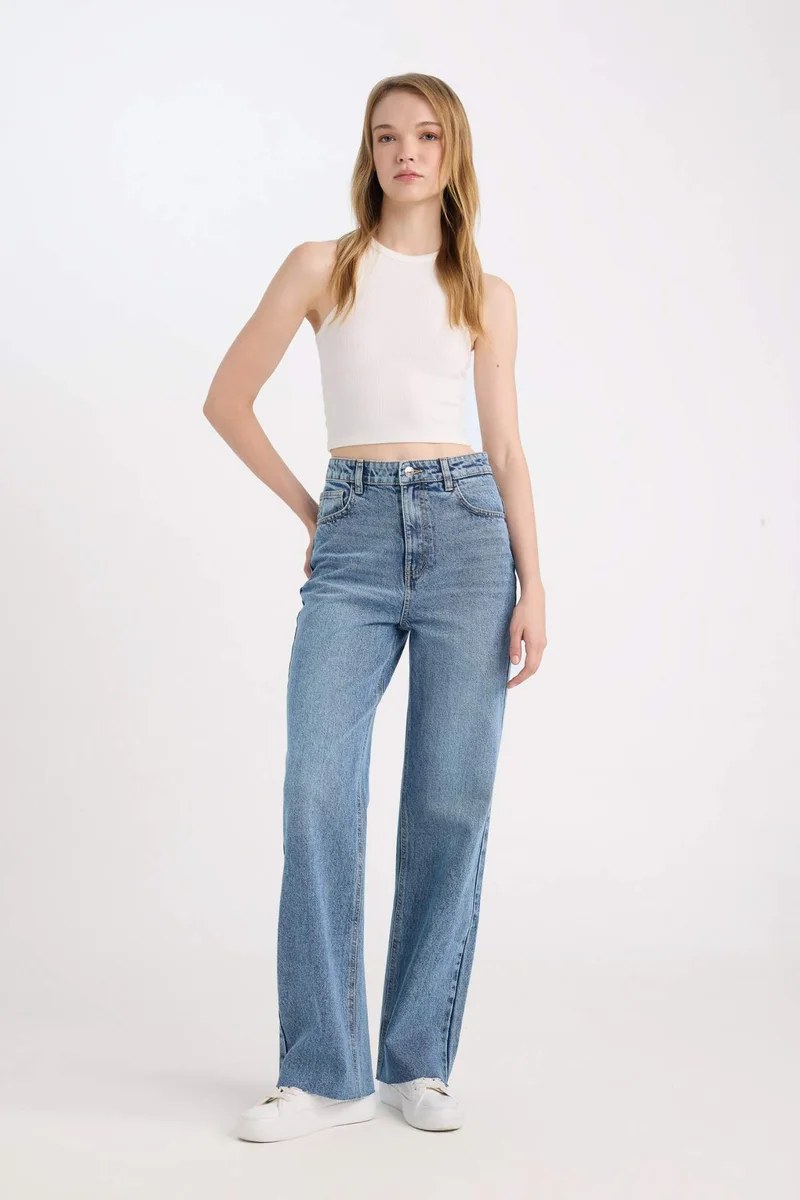 Defacto 90s Wide Leg High Waist Crop Jeans