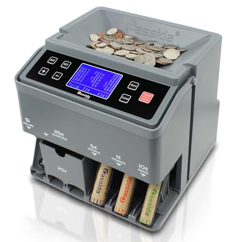 Cassida C300 Professional USD Coin Counter, Sorter and Wrapper/Roller, 300 coins/min, with Quickload and Printing-Compatible,Gray - Image 1