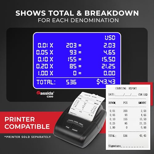 Cassida C300 Professional USD Coin Counter, Sorter and Wrapper/Roller, 300 coins/min, with Quickload and Printing-Compatible,Gray - Image 4