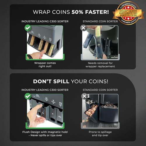 Cassida C300 Professional USD Coin Counter, Sorter and Wrapper/Roller, 300 coins/min, with Quickload and Printing-Compatible,Gray - Image 3