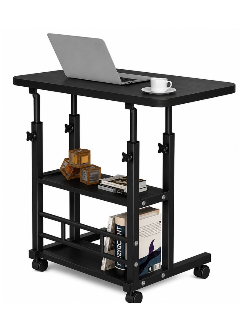 Maanys Height Adjustable Laptop Table with Tiltable Desktop, 80 × 40 CM Computer Desk, Rolling Study Table with Storage Shelf & Lockable Wheels, Ergonomic Workstation for Home, Office & Bedroom – Black - Image 1