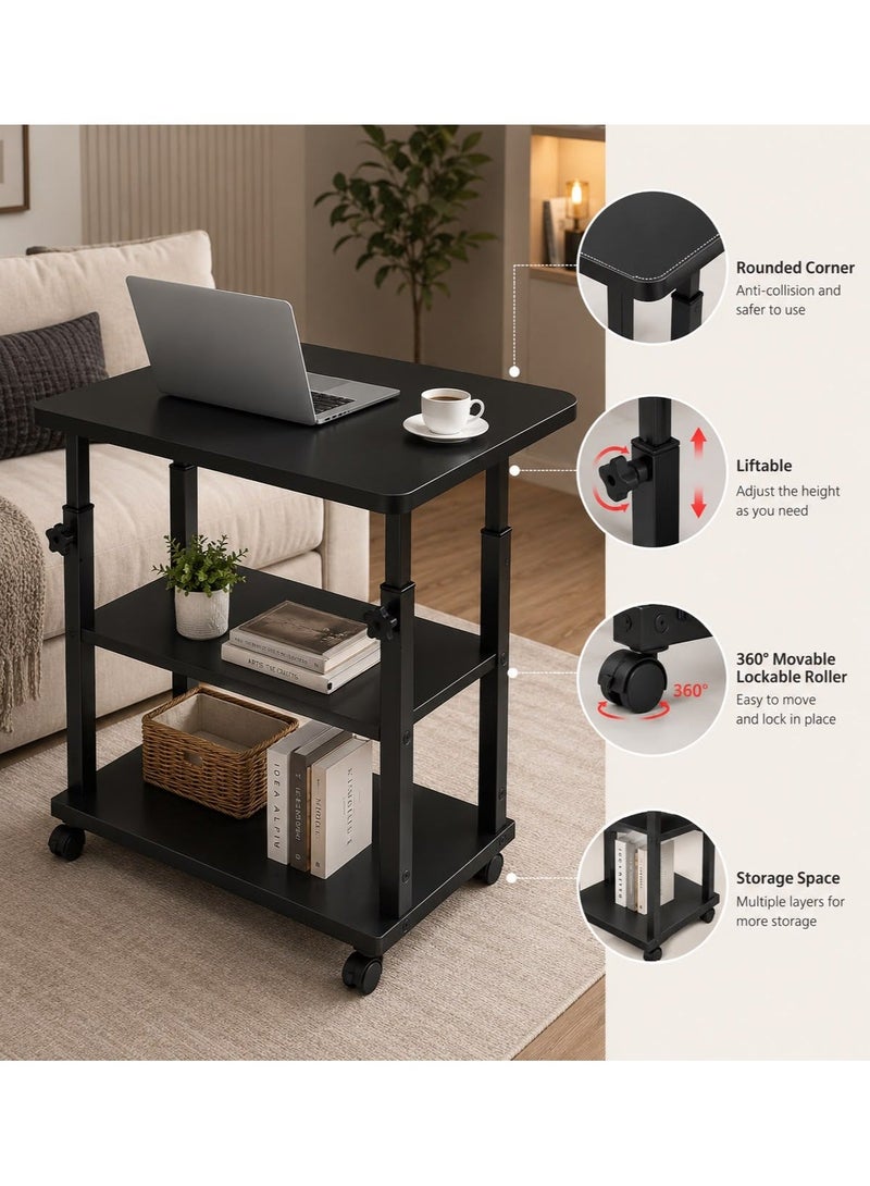 Maanys Height Adjustable Laptop Table with Tiltable Desktop, 80 × 40 CM Computer Desk, Rolling Study Table with Storage Shelf & Lockable Wheels, Ergonomic Workstation for Home, Office & Bedroom – Black - Image 2