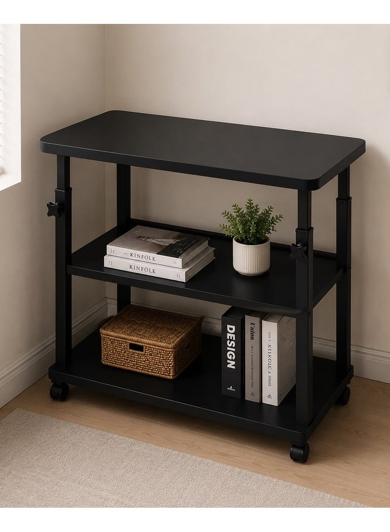Maanys Height Adjustable Laptop Table with Tiltable Desktop, 80 × 40 CM Computer Desk, Rolling Study Table with Storage Shelf & Lockable Wheels, Ergonomic Workstation for Home, Office & Bedroom – Black - Image 4