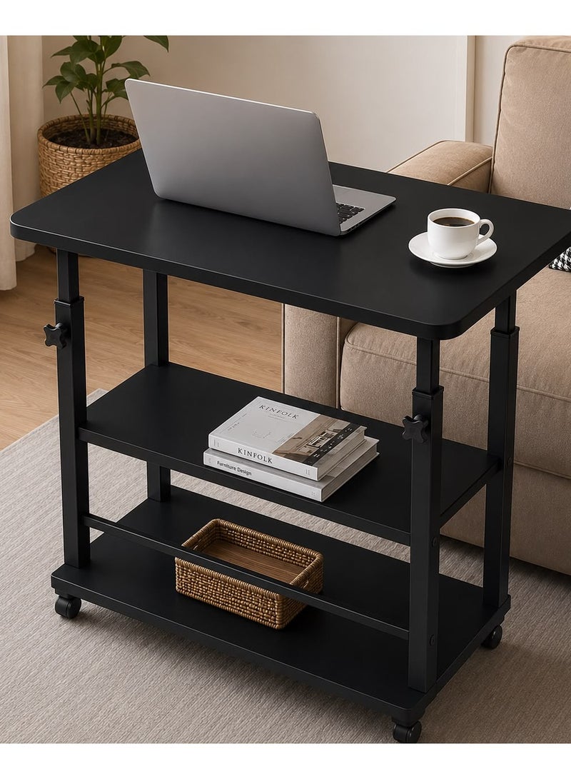 Maanys Height Adjustable Laptop Table with Tiltable Desktop, 80 × 40 CM Computer Desk, Rolling Study Table with Storage Shelf & Lockable Wheels, Ergonomic Workstation for Home, Office & Bedroom – Black - Image 5