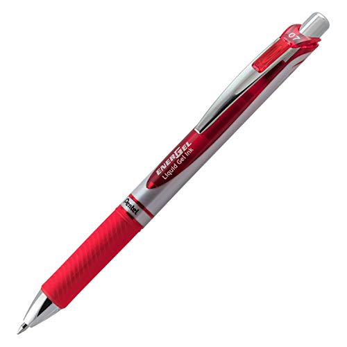 Pentel قلم جل بنتل إنرجل ديلوكس RTX، رأس معدني متوسط، أسطوانة حمراء/فضية، حبر أحمر، علبة من 12 (BL77-B) - Image 3
