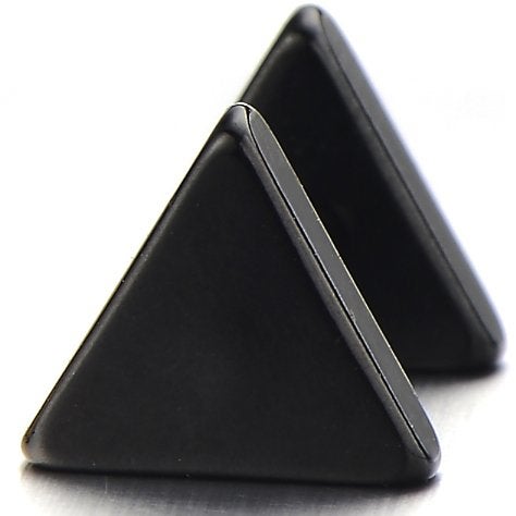 COOLSTEELANDBEYOND أقراط دائرية سوداء مثلثية من الفولاذ المقاوم للصدأ 7MM للرجال والنساء، 2 قطعة - Image 3