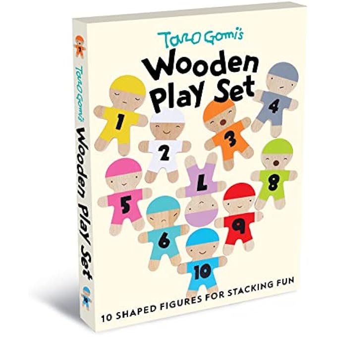 TARO GOMI'S WOODEN PLAY SET: 10 SHAPED FIGURES FOR STACKING FUN - Image 1