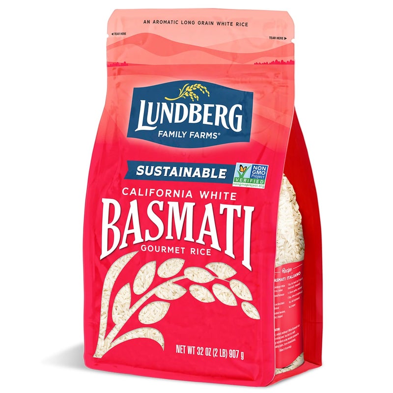 Lundberg Basmati Rice, Long Grain White Rice - Non-Sticky, Fluffy, Nutty, Aromatic Rice, Vegan Food, Healthy Meals, Gluten-Free Rice Grown in California, 32 Oz - Image 1