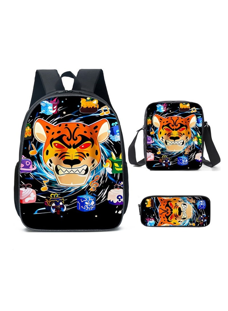 Blox Fruits Cartoon Backpack Three-piece Student School Bag