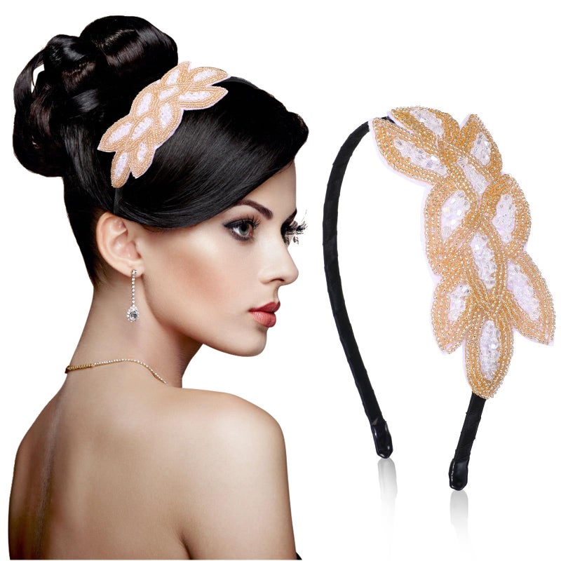 Sibba 1920s Headbands for Women Head Bands Accessories Crystal Bridal Wedding Black Headpiece 20s Rhinestone Flapper Vintage Hair Valentines Accessory for Girls Costume Prom Party Retro White Gold - Image 3