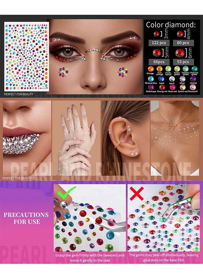 Beyond Rhinestone Stickers Face Stickers with Tweezers, Self Adhesive DIY Embellishment, Colorful Diamond Stickers for Face Eye Makeup Body  - Image 3