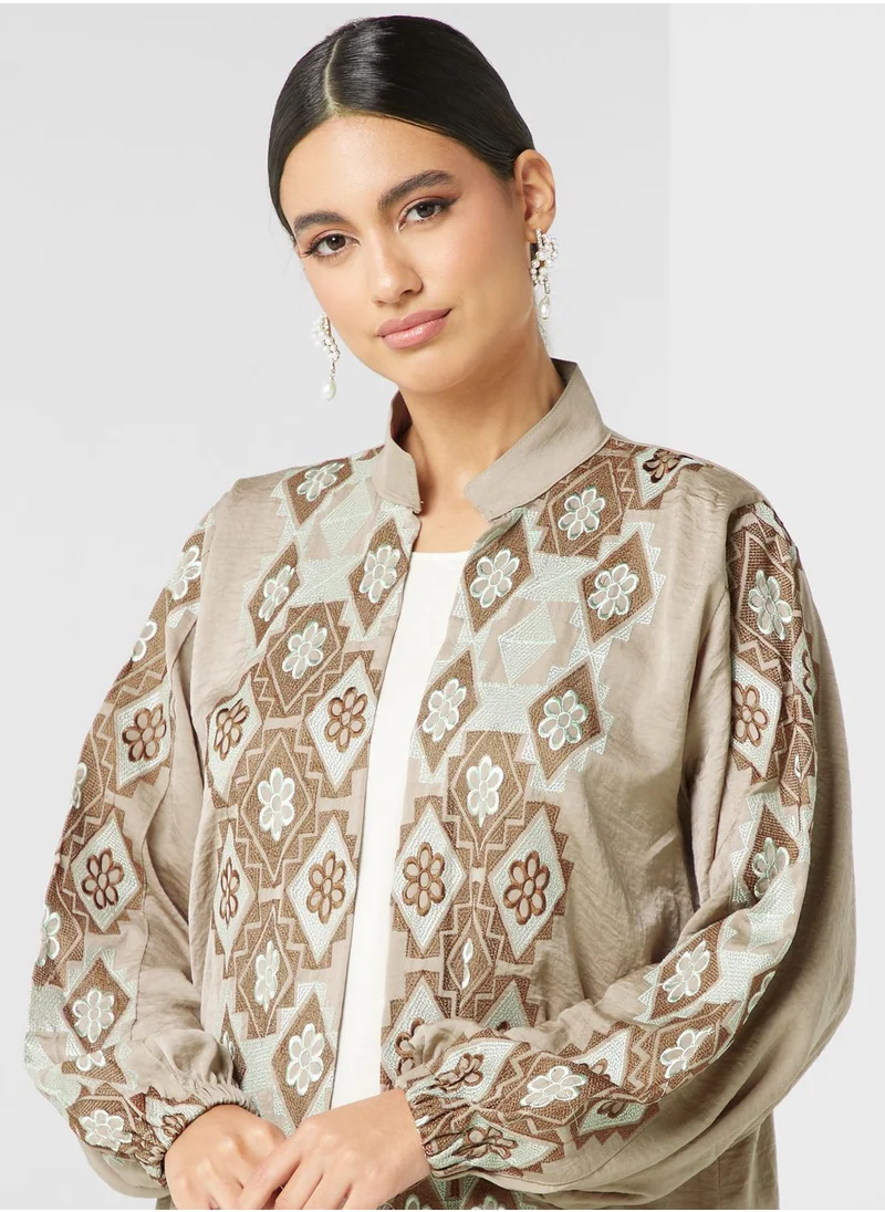 hayas closet Embroidered Balloon Sleeve Abaya