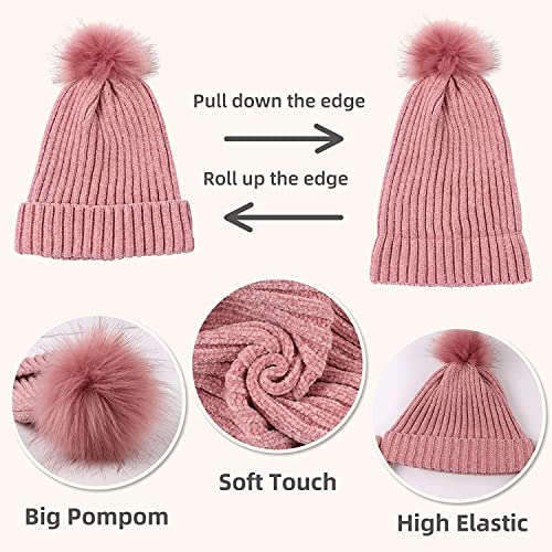 RR DESIGN Winter Warm Wool Pom Pom Hat Soft Thick Knit Acrylic Beanie Hat Caps-Winter Headgear for Girls and Women's (Maroon) - Image 4