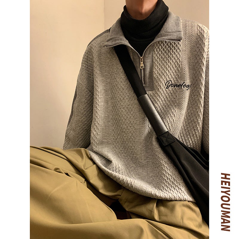Spring Autumn Stand Collar Sweatshirt Men Loose Fit Casual White High Street White  - Image 3