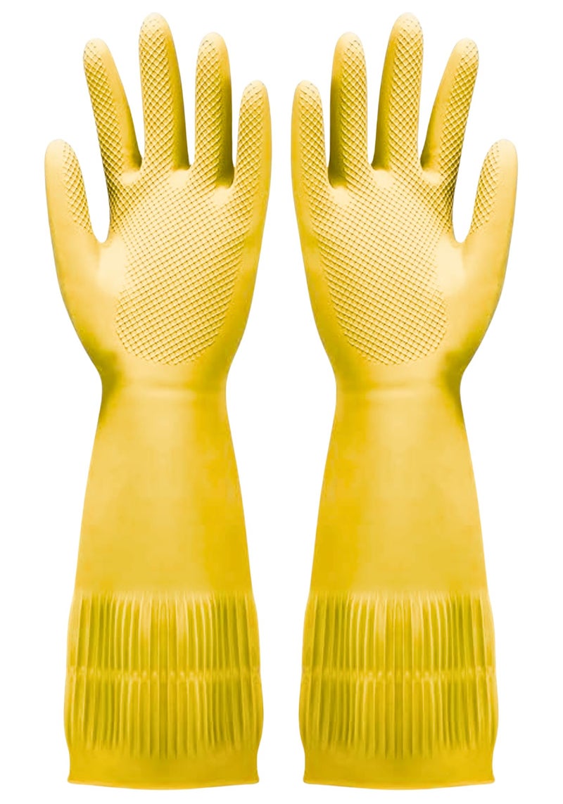 F8WARES 15 Inch Long Soft duty Rubber Hand Gloves for Cleaning, Kitchen, Washing Utensils, Gardening, Washing, Housekeeping & More - Waterproof Bathroom & Toilet Gloves (Cream, Pack 1 Pair) - Image 1