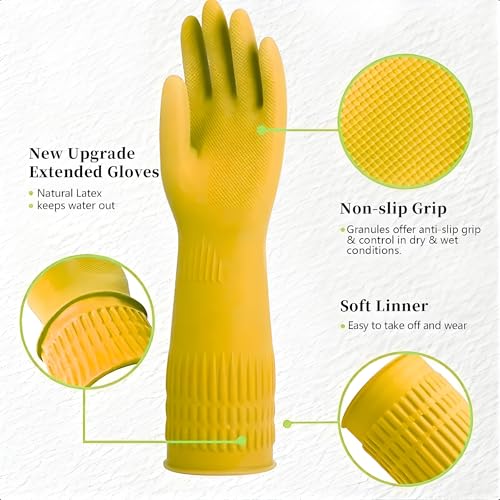 F8WARES 15 Inch Long Soft duty Rubber Hand Gloves for Cleaning, Kitchen, Washing Utensils, Gardening, Washing, Housekeeping & More - Waterproof Bathroom & Toilet Gloves (Cream, Pack 1 Pair) - Image 3