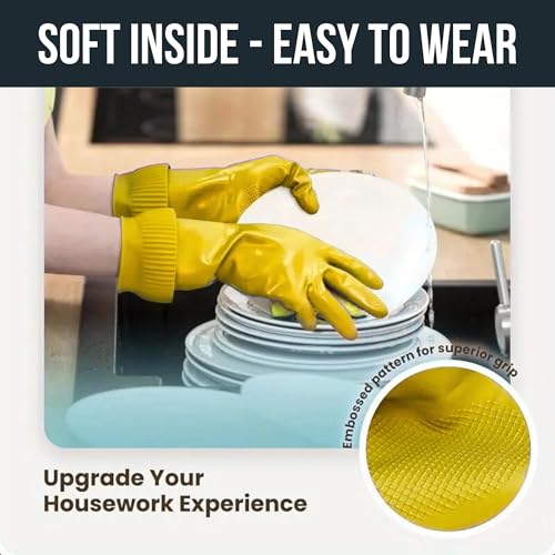 F8WARES 15 Inch Long Soft duty Rubber Hand Gloves for Cleaning, Kitchen, Washing Utensils, Gardening, Washing, Housekeeping & More - Waterproof Bathroom & Toilet Gloves (Cream, Pack 1 Pair) - Image 4