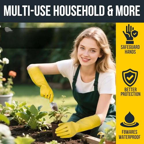 F8WARES 15 Inch Long Soft duty Rubber Hand Gloves for Cleaning, Kitchen, Washing Utensils, Gardening, Washing, Housekeeping & More - Waterproof Bathroom & Toilet Gloves (Cream, Pack 1 Pair) - Image 5