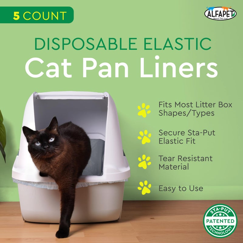 Alfapet Elastic Cat Litter Box Liners - Super Jumbo 5 Count - Tear-Resistant Cat Litter Bags, Waterproof Kitty Litter Liners - Fits Litterbox Pan Sizes X-Giant, Jumbo, 42" x 20" x 2 MIL 30 lb Capacity - Image 2