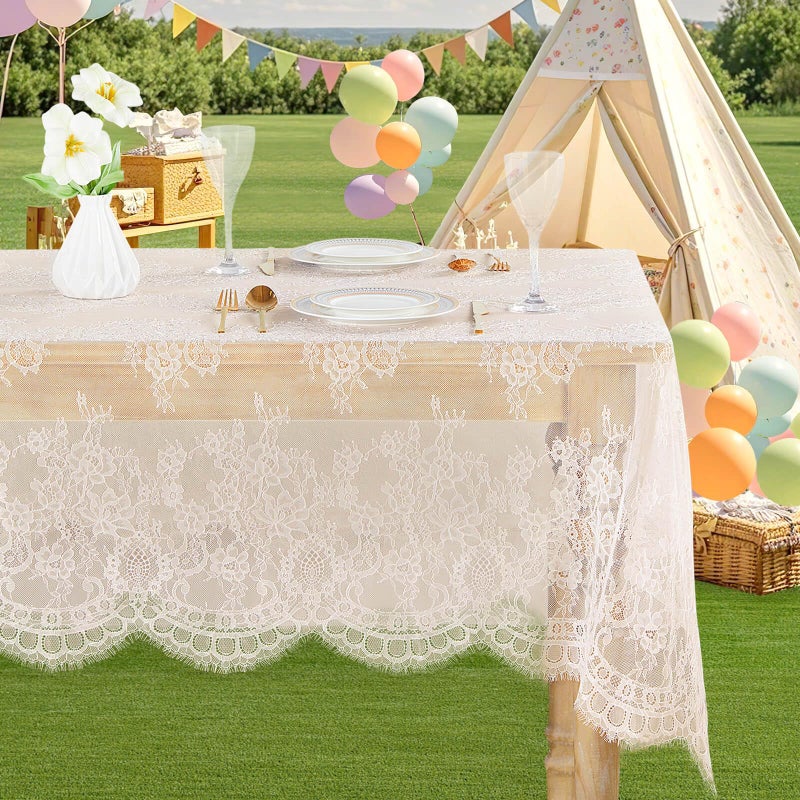 B.Cool B-COOL Vintage Lace Tablecloth Rectangle 60x120 Inches Long Embroidered Ivory Table Cloths for Parties Wedding Reception Home Decorations - Image 4