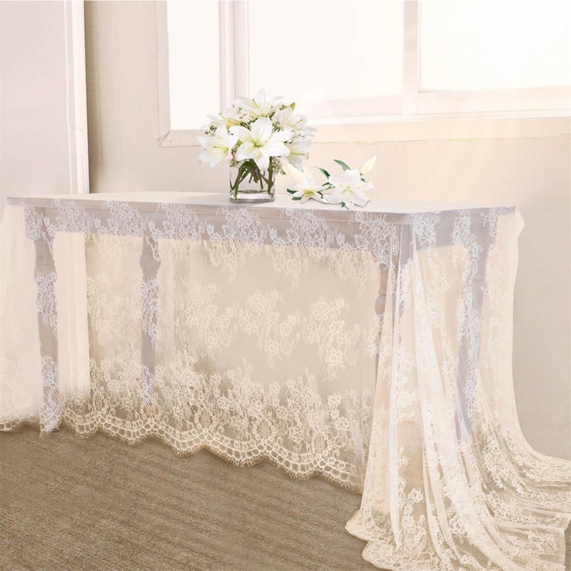B.Cool B-COOL Vintage Lace Tablecloth Rectangle 60x120 Inches Long Embroidered Ivory Table Cloths for Parties Wedding Reception Home Decorations - Image 1