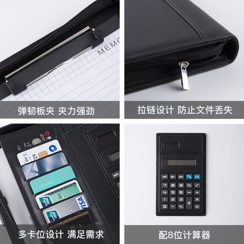 Zhe Ben Hang Multifunctional Leather A4 Zipper File Folder with Handle, Large Capacity Business Meeting Manager Organizer - Image 3
