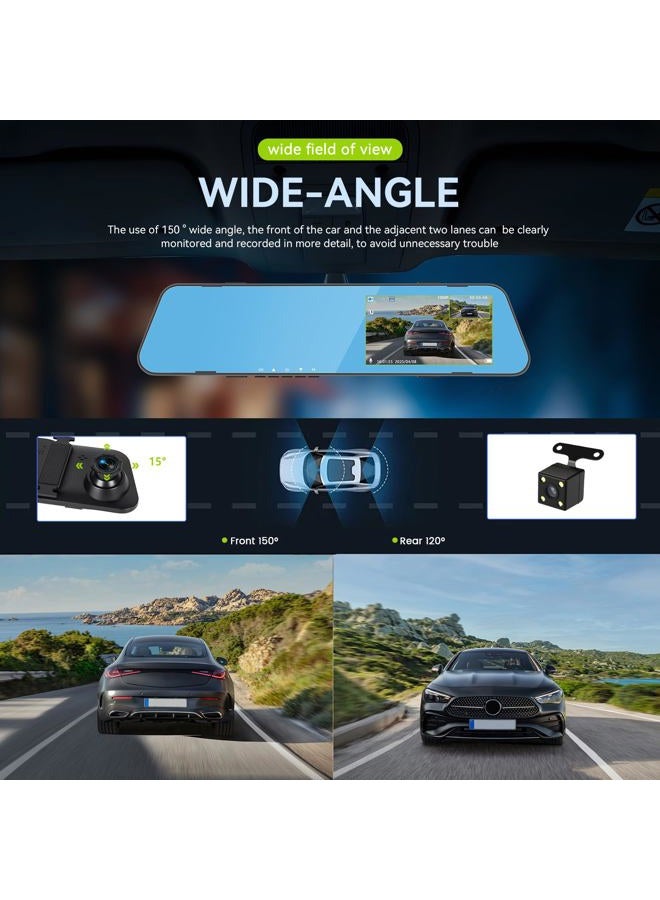 SIXWIN 4.5 Inch 1080P Car Dual Lens HD Rearview Mirror Car Recorder with 480P Rear Cameras - Image 2