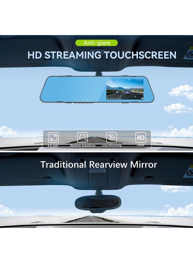 SIXWIN 4.5 Inch 1080P Car Dual Lens HD Rearview Mirror Car Recorder with 480P Rear Cameras - Image 5