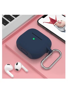 Aookay For Apple Airpod 4/Airpods 4th Generation/Airpod 4th Gen Case Cover with Keychain, Full Protective Silicone Case Accessories , Front LED Visible (Dark Blue)  - Image 2