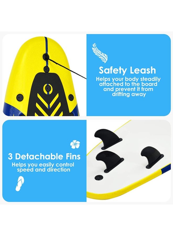 Max Strength 6Ft Stand Up Surfing Board with 3 Detachable Fins, Safety Leash, Non-Slip Lightweight Foam Surfboard for Kids, Teenager, Youth - Image 3