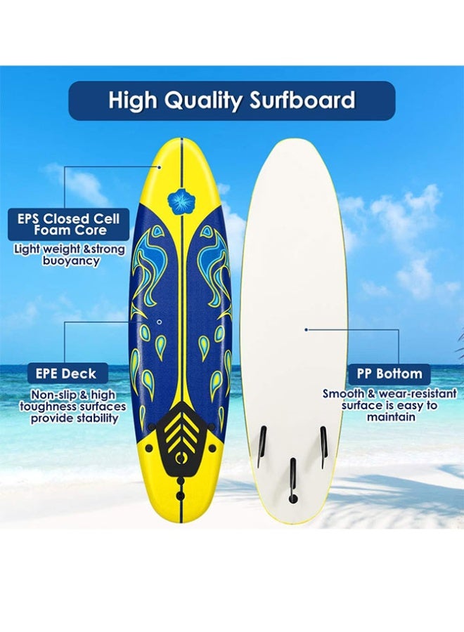 Max Strength 6Ft Stand Up Surfing Board with 3 Detachable Fins, Safety Leash, Non-Slip Lightweight Foam Surfboard for Kids, Teenager, Youth - Image 2
